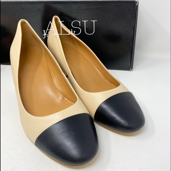 J.Crew Bryan Leather Cap-Toe Block Heels Beige - Picture 5 of 8